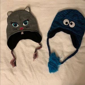 Two kids character winter knit stocking caps